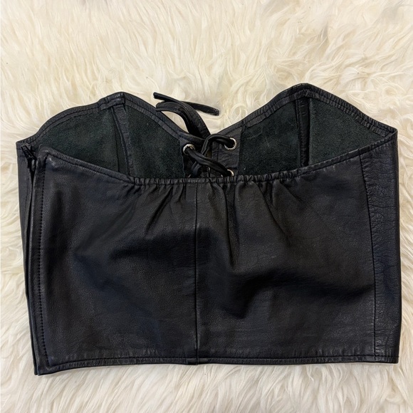 Vintage Berman Black Leather Lace Up Corset Top M/L Y2K Grunge Gorpcore Biker - Picture 4 of 6